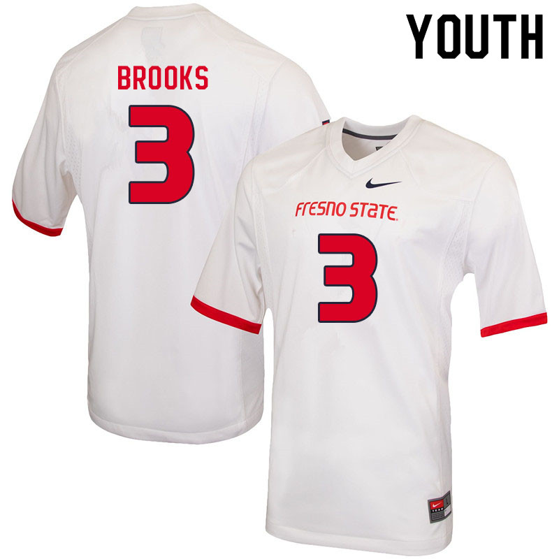 Youth #3 Erik Brooks Fresno State Bulldogs College Football Jerseys Sale-White - Click Image to Close